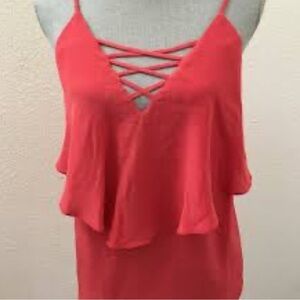 Bailey / 44 silk coral tank top ruffle medium loose fancy boho